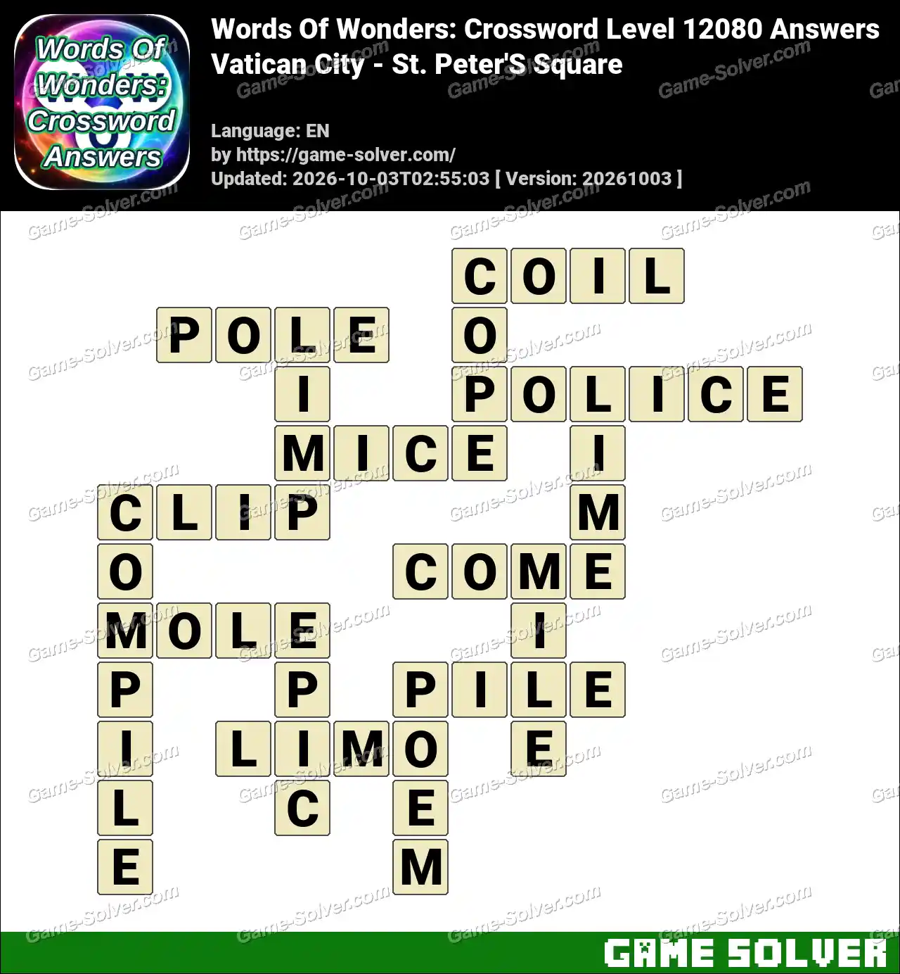 Words Of Wonders: Crossword Level 12080 Answers – Vatican City – St. Peter’S Square